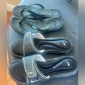 Nike Black Slide & Puma Black Flip Flops